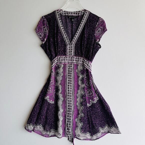 Y2K Babydoll Sheer Silk Tunic Length Top Size 4 Purple Paisley Fairy Feminine - Picture 1 of 7
